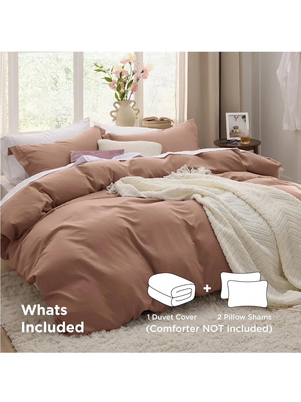 Mocha Duvet Cover 3 Pc Set Pre-Washed Cotton-Like Polyester Extra-Soft KING